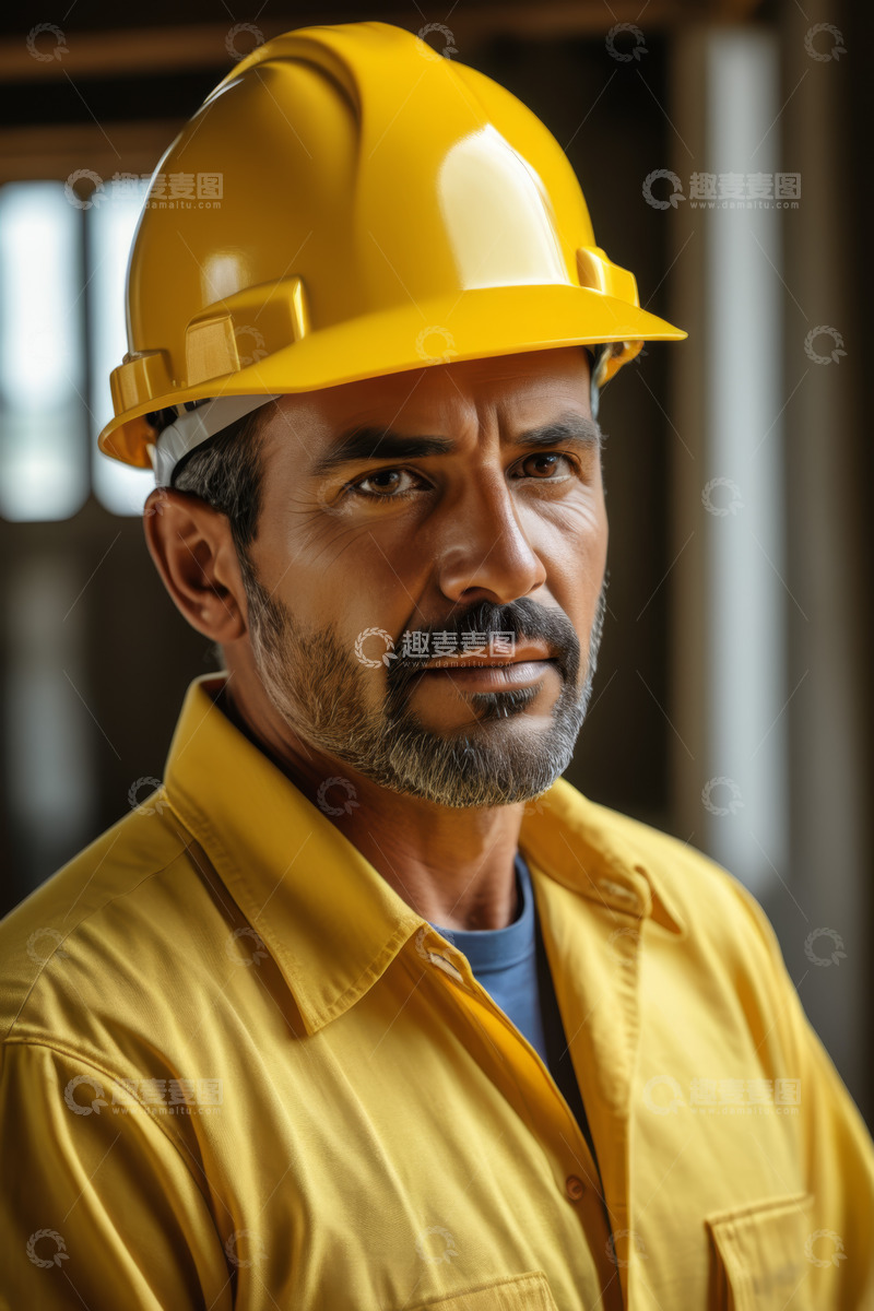 高清大图下载【趣麦麦图】戴安全帽的工人肖像