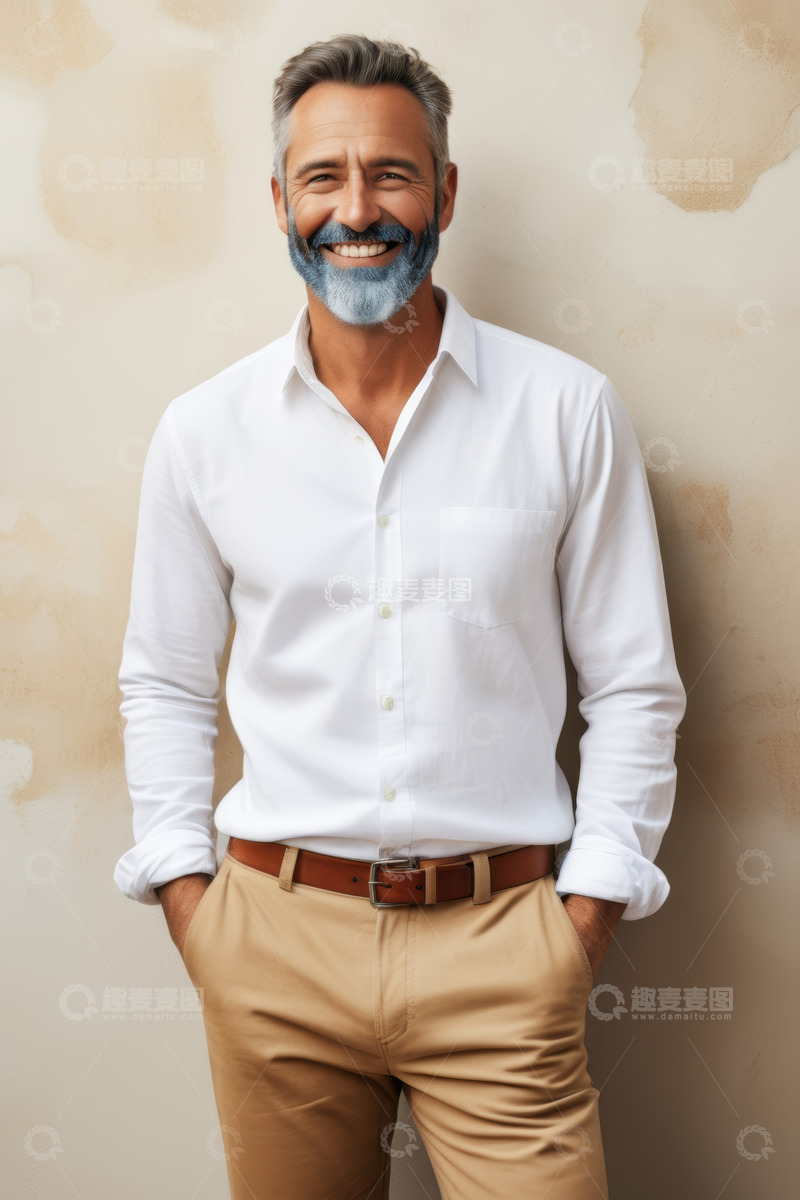 高清大图下载【趣麦麦图】穿着白衬衫微笑的成熟男人