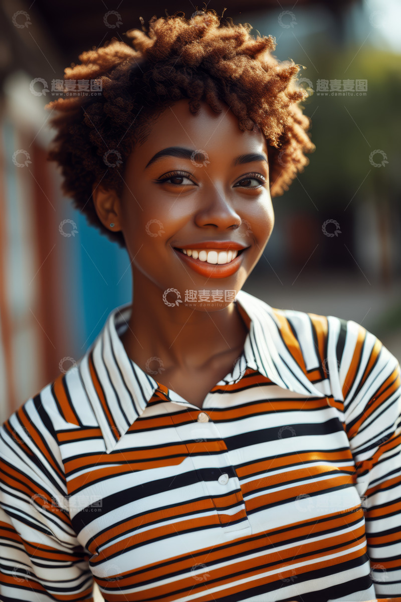 高清大图下载【趣麦麦图】微笑的非洲裔女性肖像