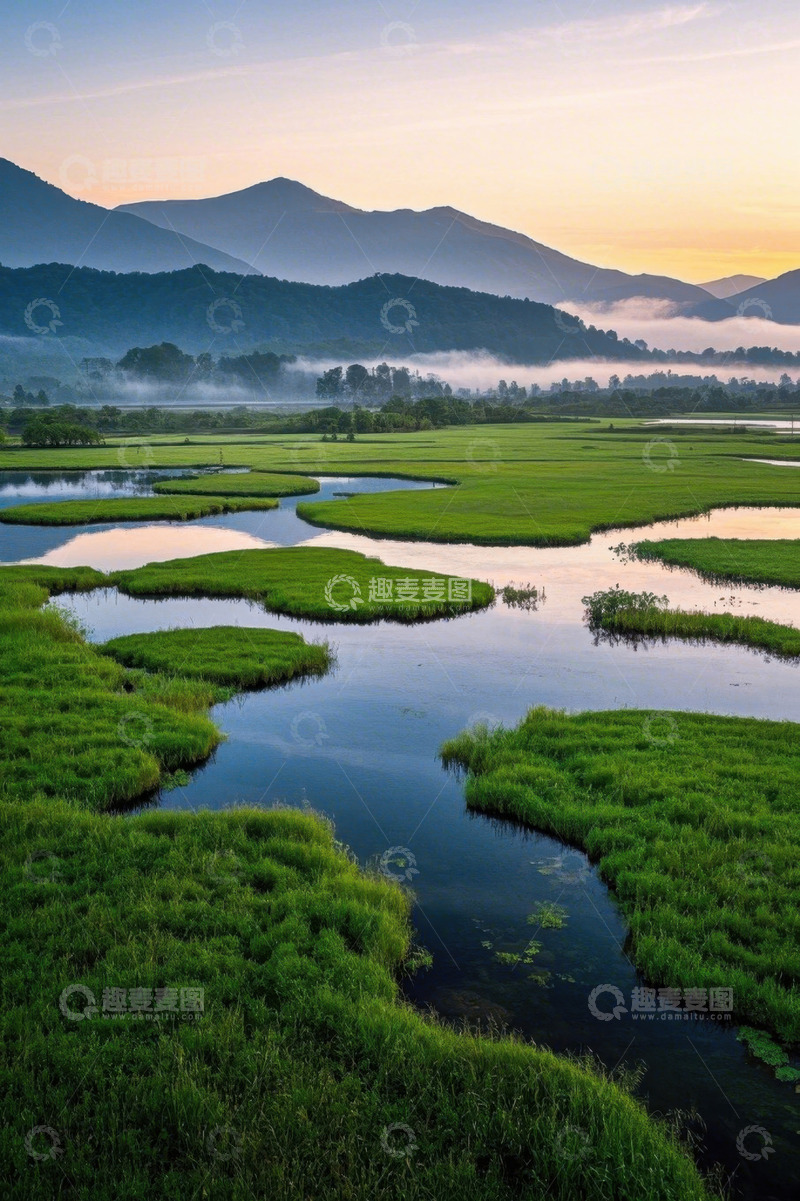 高清大图下载【趣麦麦图】清晨山水间湿地风光