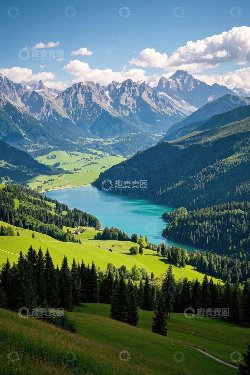 高清大图下载【趣麦麦图】山间湖泊自然风光全景