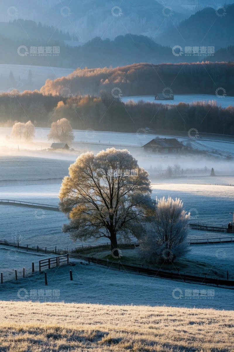 高清大图下载【趣麦麦图】乡村田野清晨树木景观