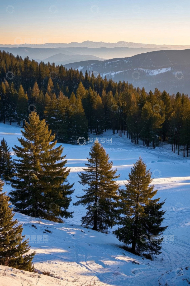高清大图下载【趣麦麦图】雪中山林冬日自然景观