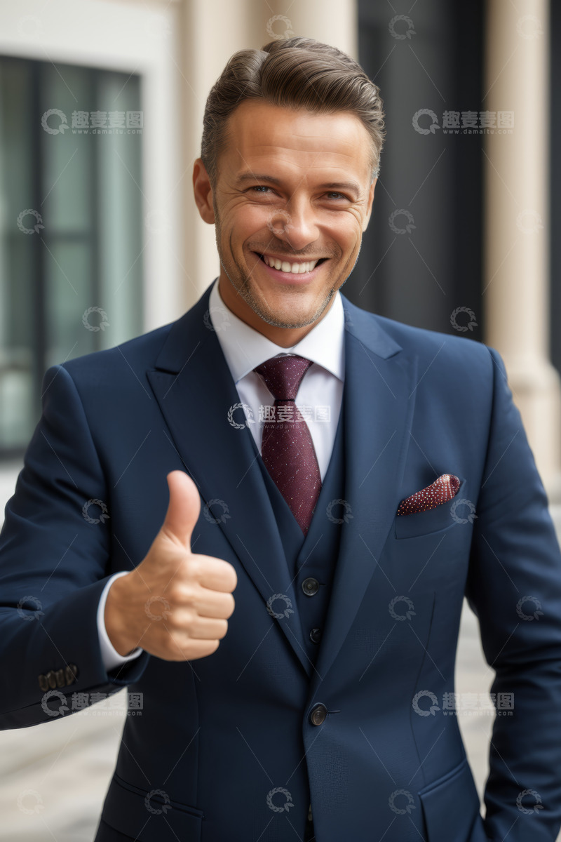 高清大图下载【趣麦麦图】西装男士户外竖拇指
