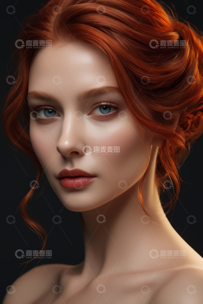高清大图下载【趣麦麦图】红发女子特写肖像素材