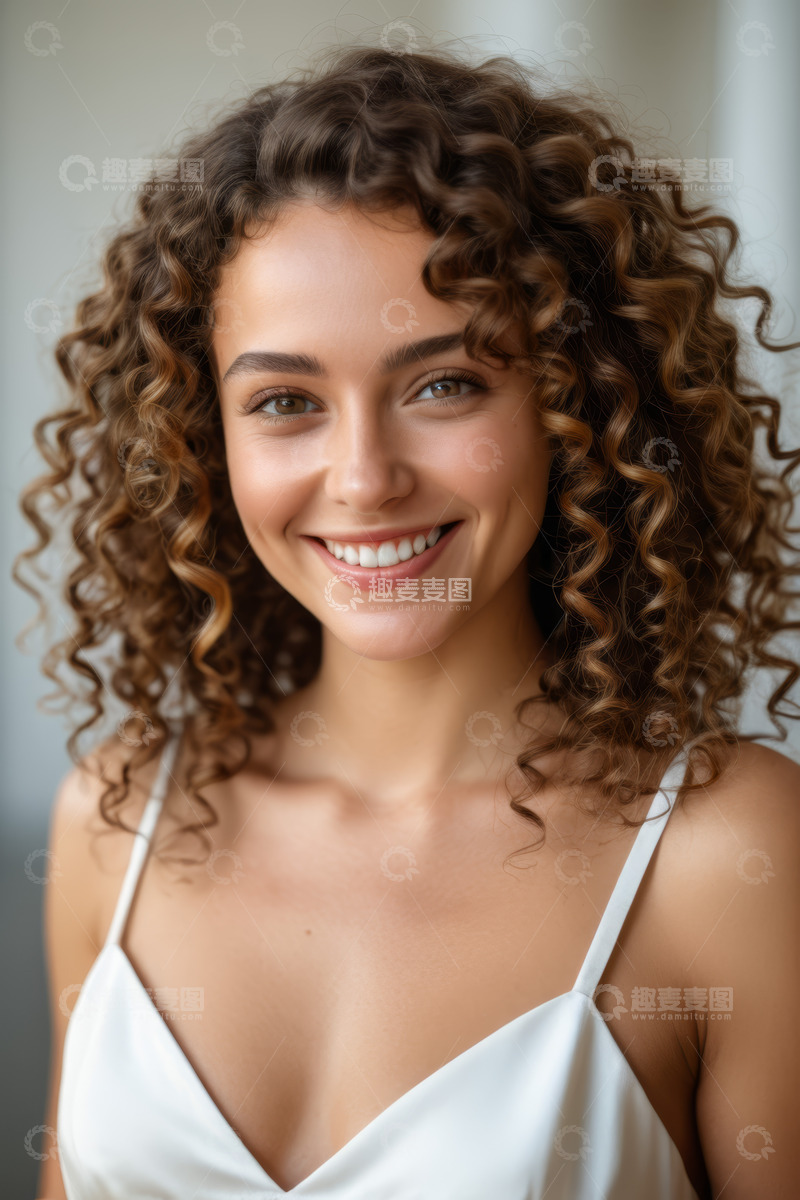 高清大图下载【趣麦麦图】卷发女子微笑肖像