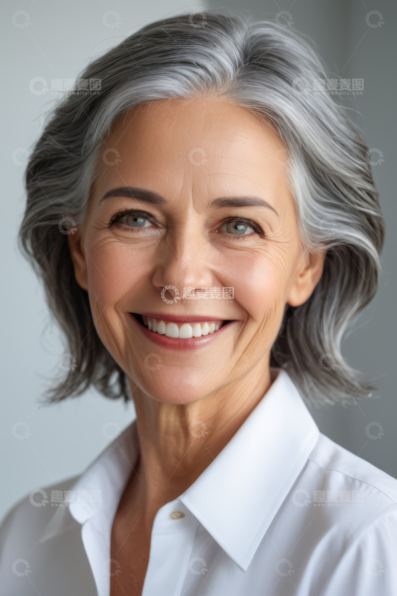 高清大图下载【趣麦麦图】微笑老年女性肖像特写