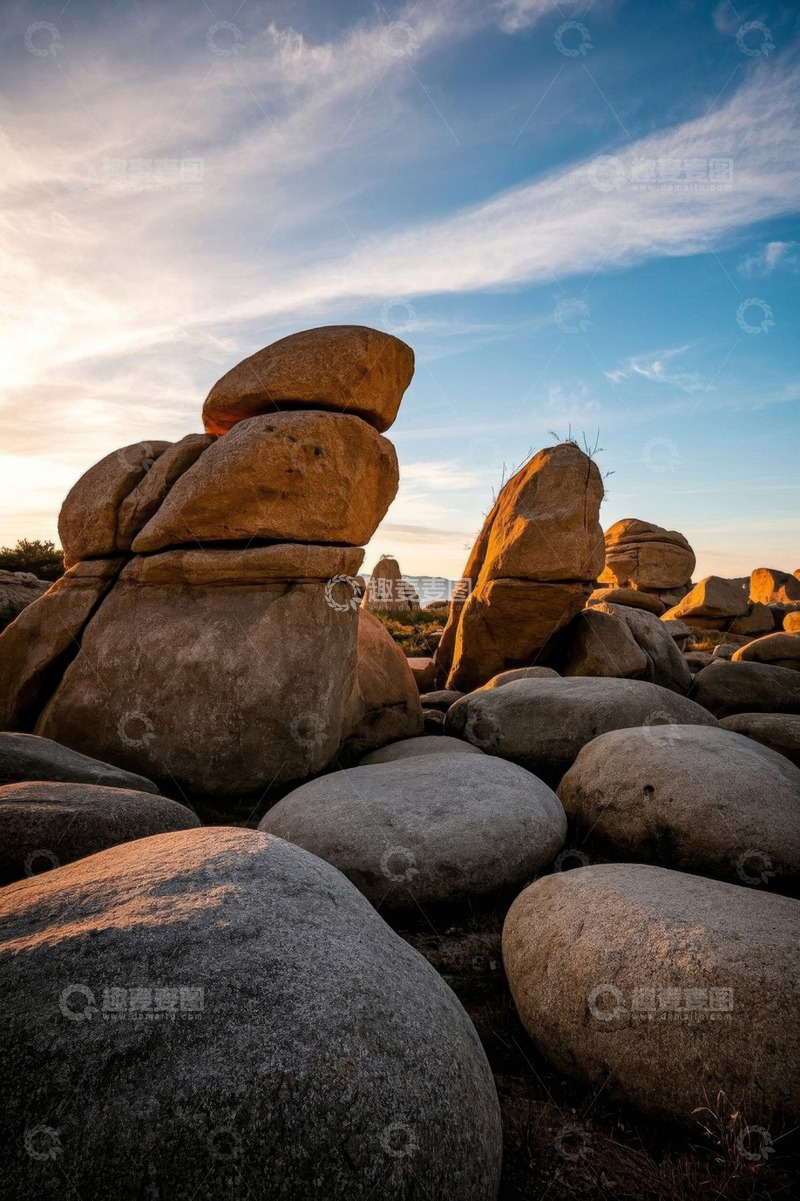 高清大图下载【趣麦麦图】夕阳下形态各异的自然岩石
