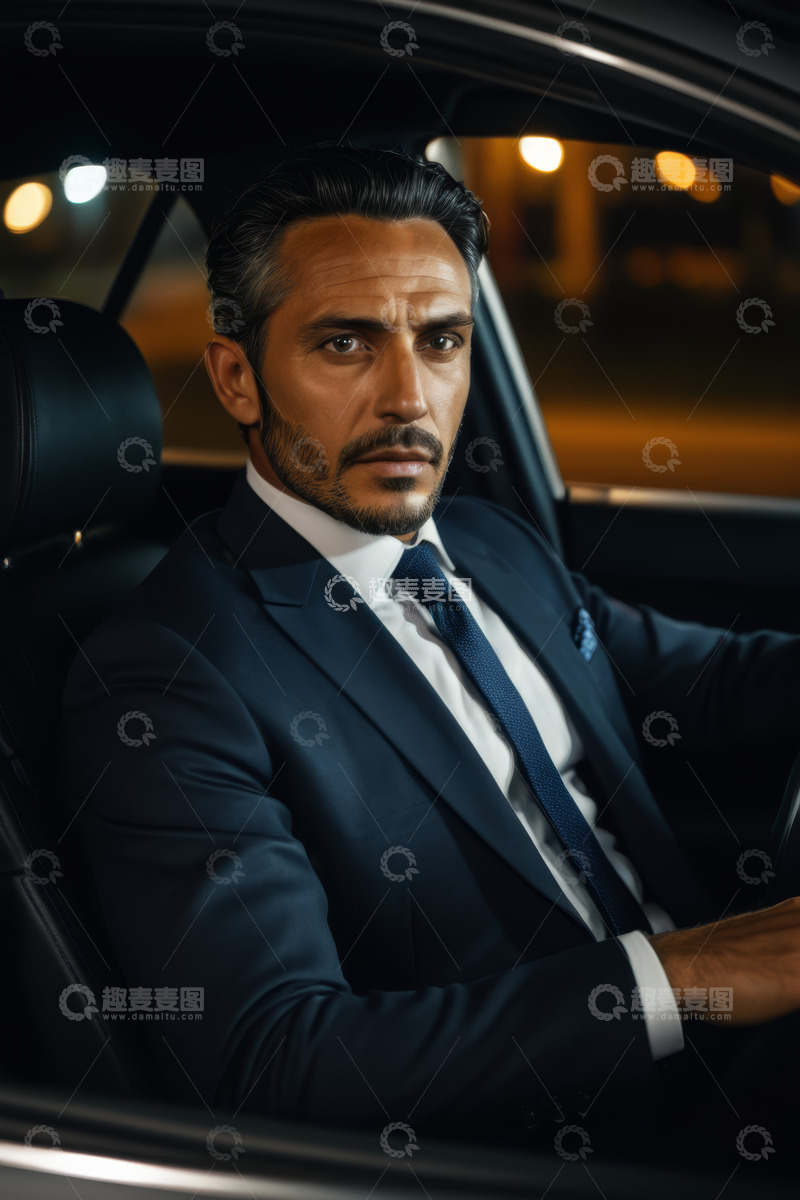 高清大图下载【趣麦麦图】西装男士坐在车内驾驶位