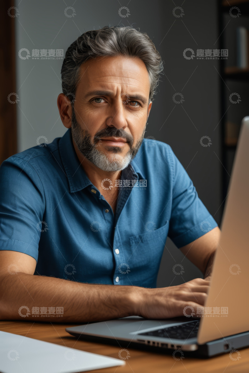 高清大图下载【趣麦麦图】成熟男性专注使用笔记本电脑