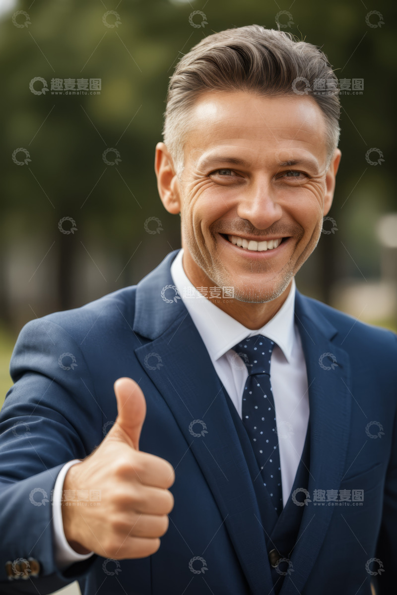 高清大图下载【趣麦麦图】西装男士竖大拇指微笑