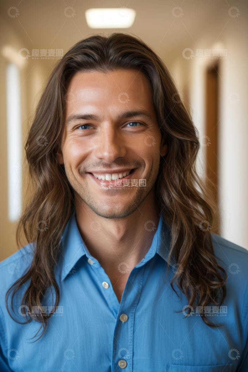 高清大图下载【趣麦麦图】长发男子微笑近景