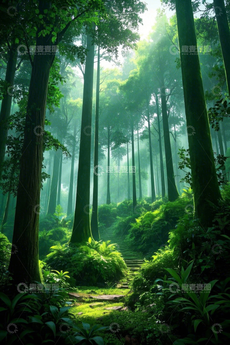 高清大图下载【趣麦麦图】阳光照耀下的森林小径