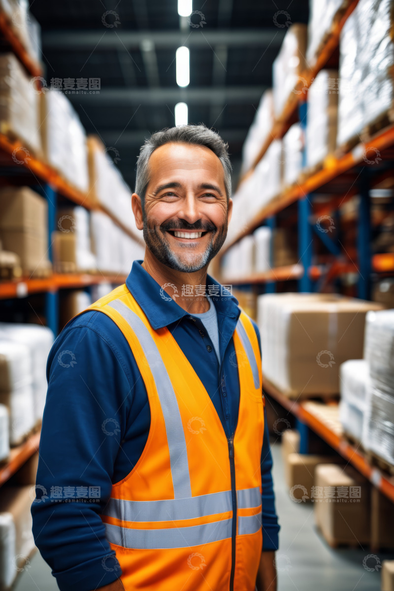 高清大图下载【趣麦麦图】仓库工人微笑工作场景