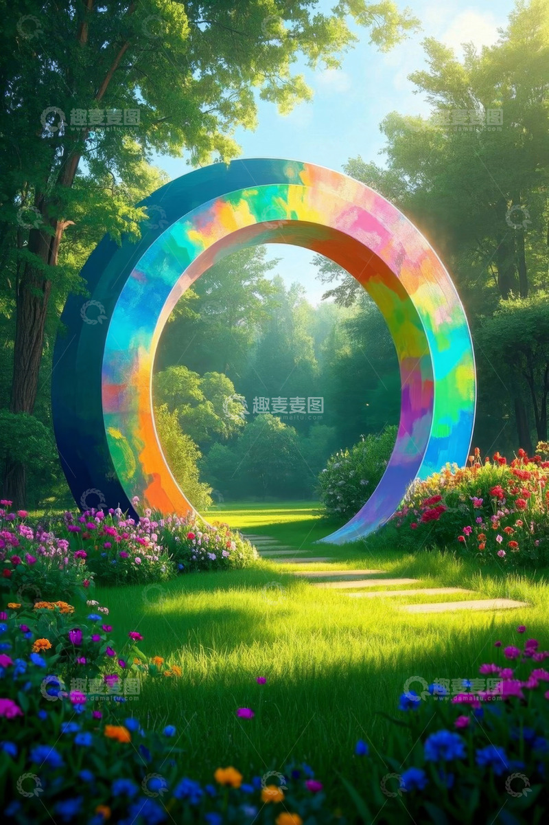 高清大图下载【趣麦麦图】森林中彩色圆环景观
