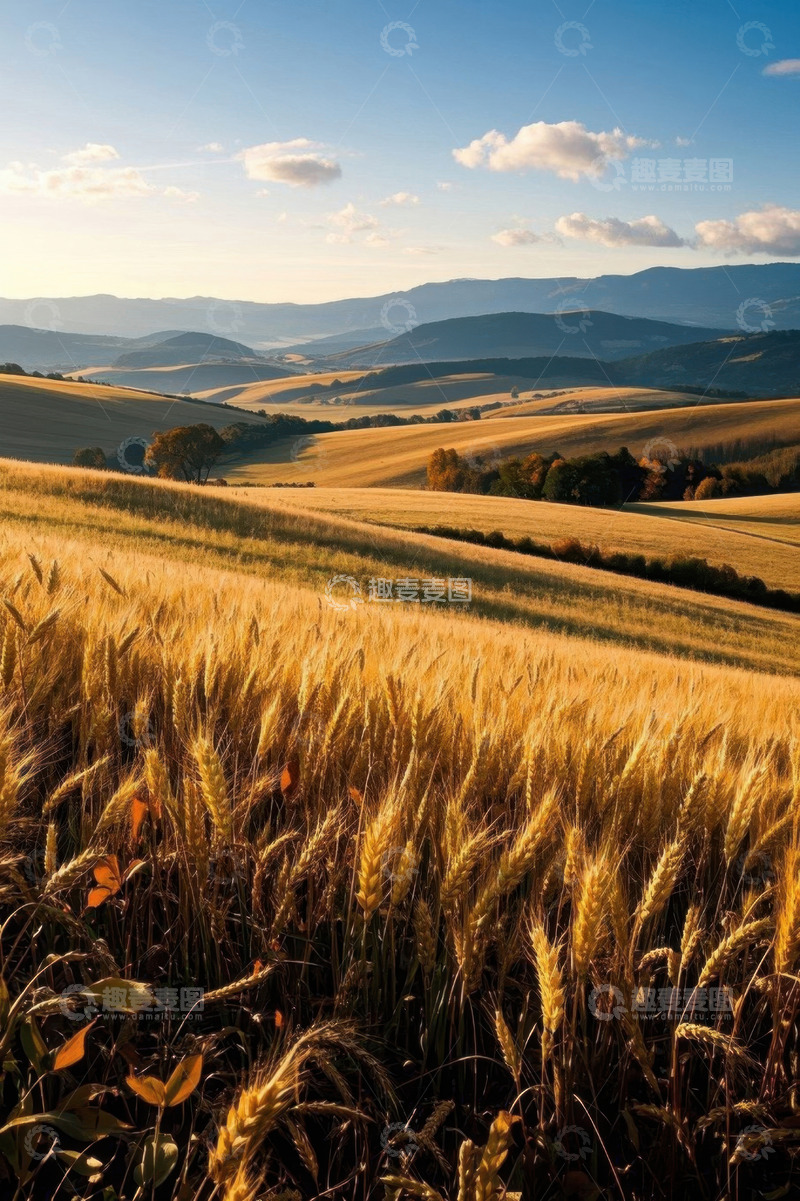 高清大图下载【趣麦麦图】田野麦浪与远山风光