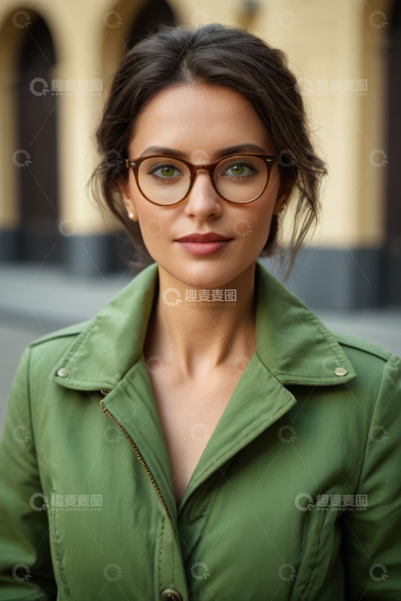 高清大图下载【趣麦麦图】戴眼镜女子户外半身像