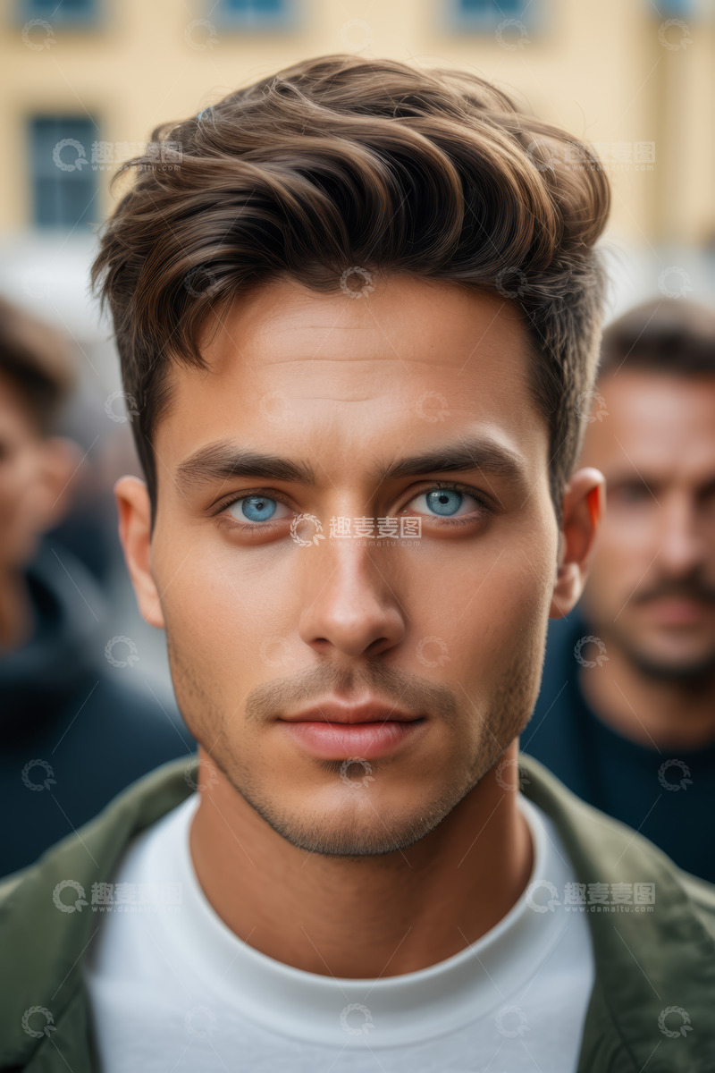 高清大图下载【趣麦麦图】蓝眼男子户外近景肖像