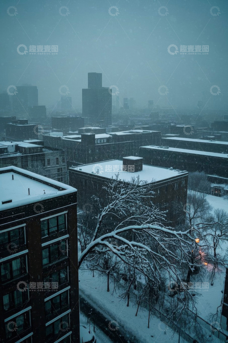 高清大图下载【趣麦麦图】城市雪天高楼建筑俯瞰景象