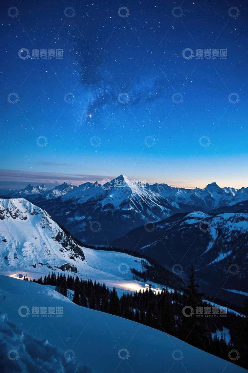 高清大图下载【趣麦麦图】雪山星空夜景自然风光
