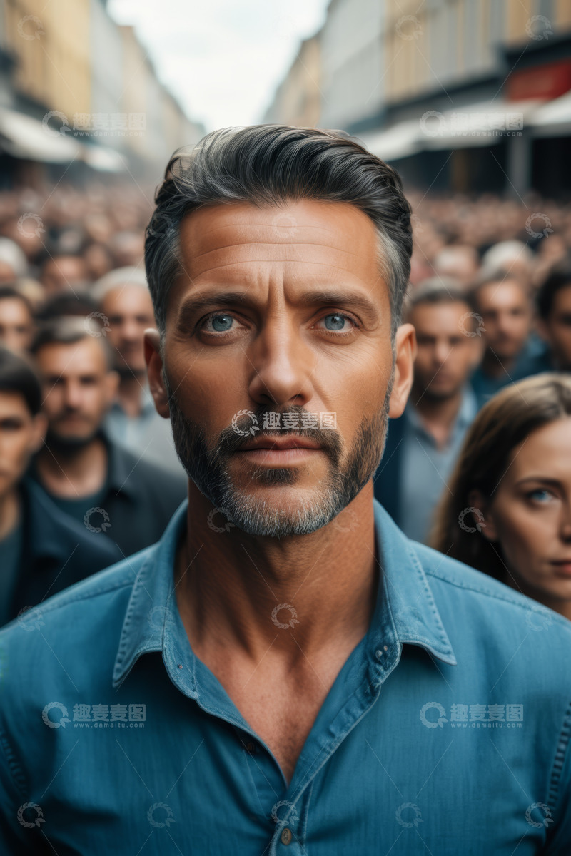 高清大图下载【趣麦麦图】街头人群前的男子特写