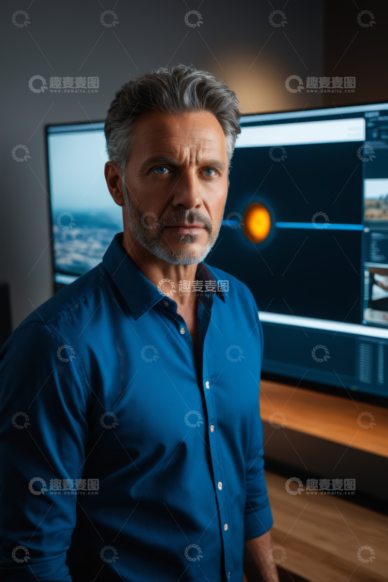 高清大图下载【趣麦麦图】成熟男士于室内面对屏幕