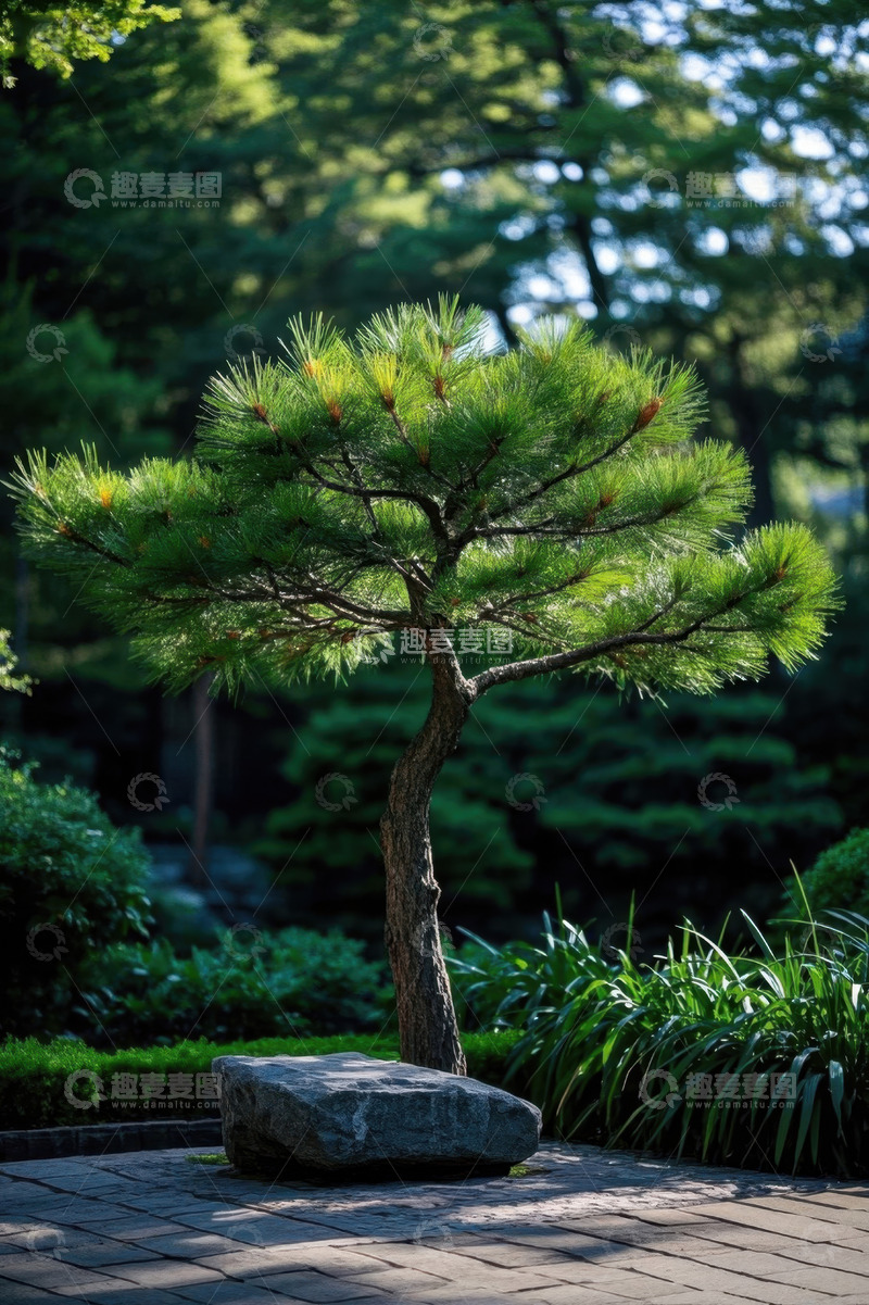高清大图下载【趣麦麦图】庭院中生长的松树景观