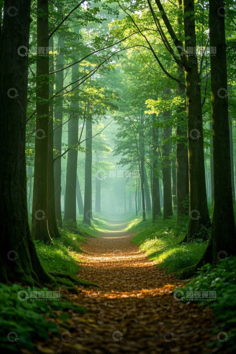 高清大图下载【趣麦麦图】阳光照耀下的森林小径