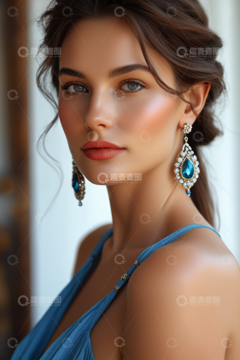 高清大图下载【趣麦麦图】佩戴华丽耳环的女子特写
