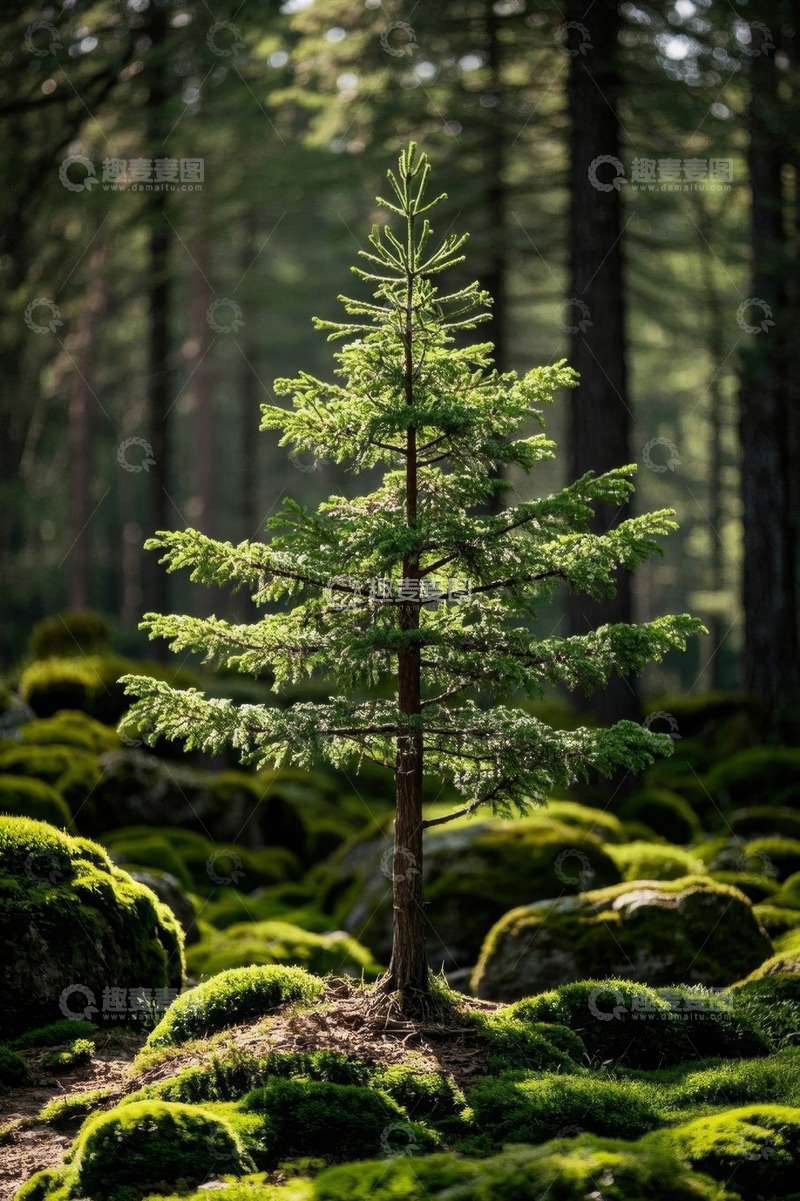 高清大图下载【趣麦麦图】森林中的幼树与苔藓景观