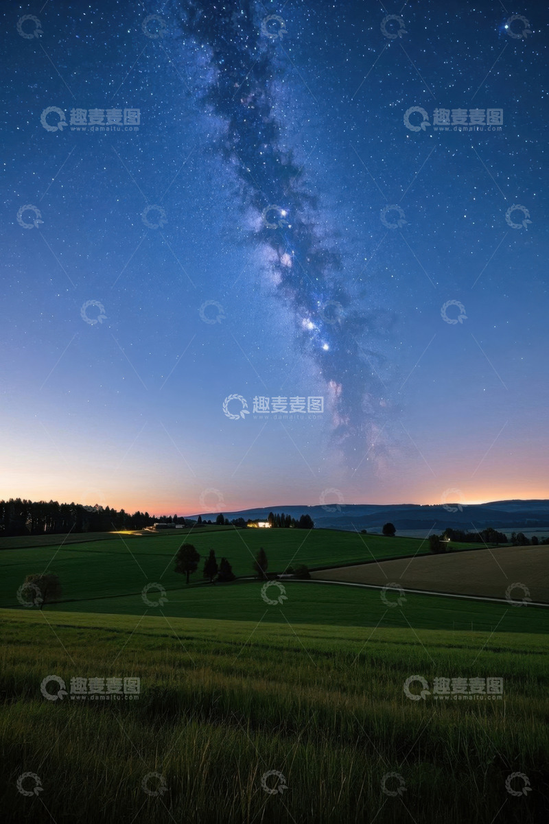 高清大图下载【趣麦麦图】田野夜空银河美景