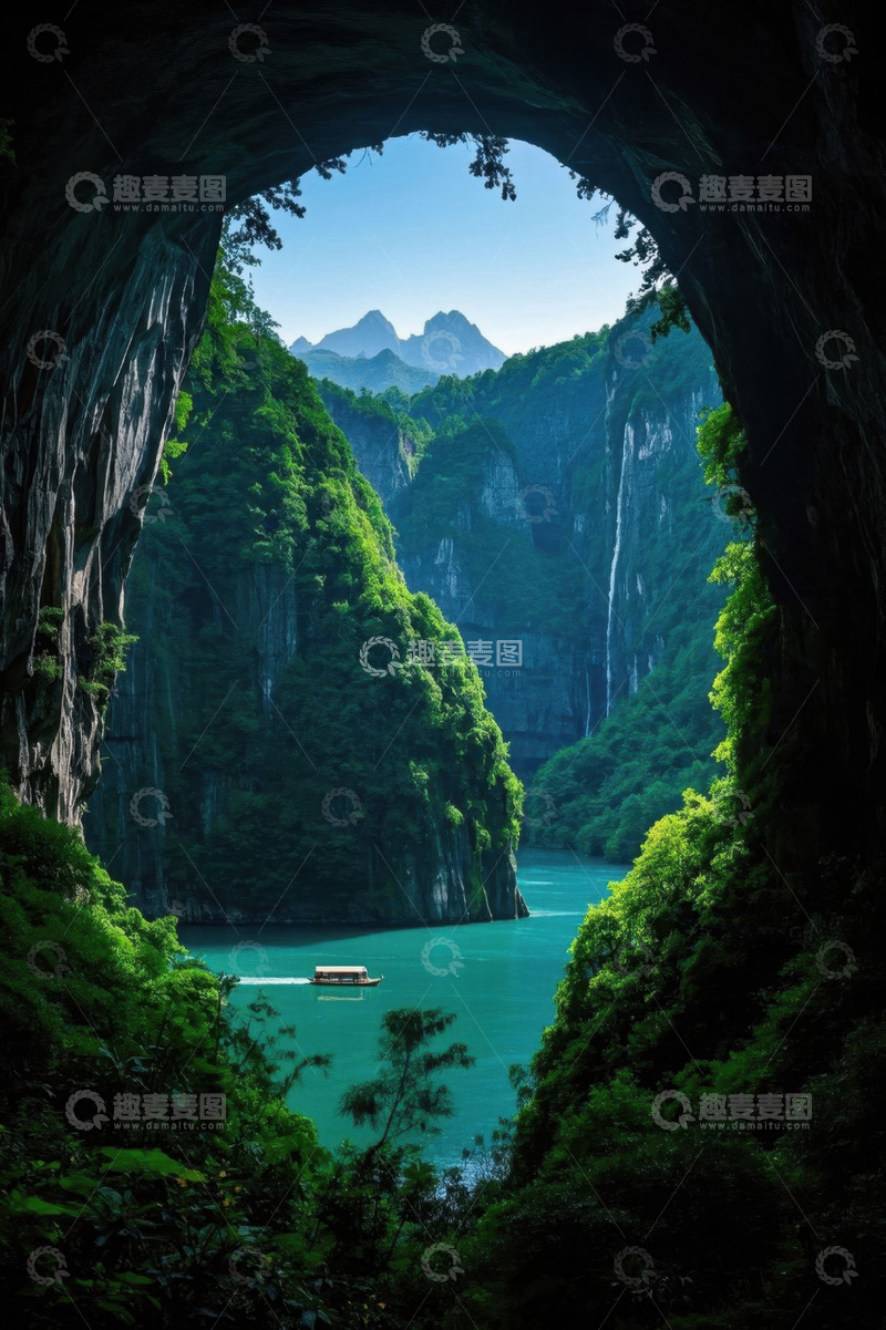 高清大图下载【趣麦麦图】山洞洞口外的山水峡谷景观