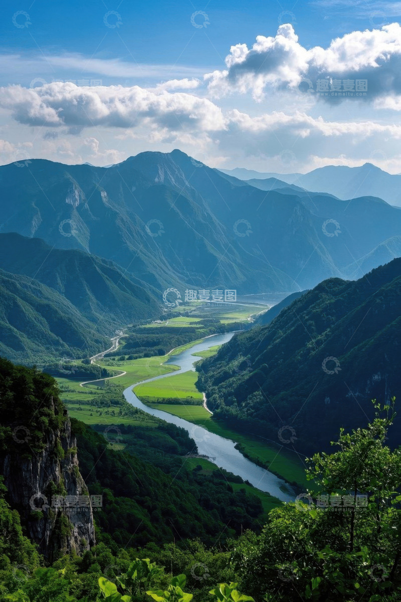 高清大图下载【趣麦麦图】山谷河流自然风光全景