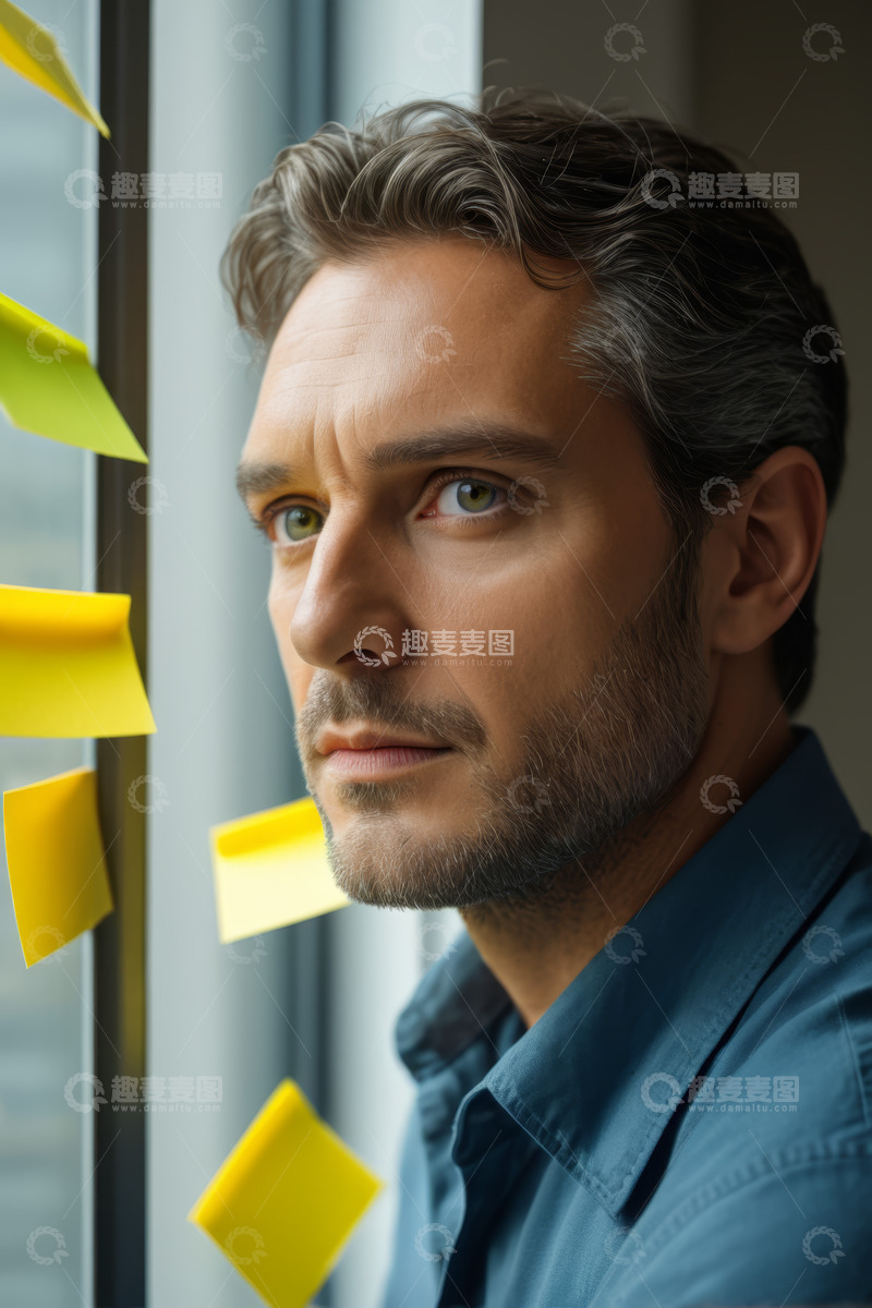 高清大图下载【趣麦麦图】窗边沉思的成熟男性