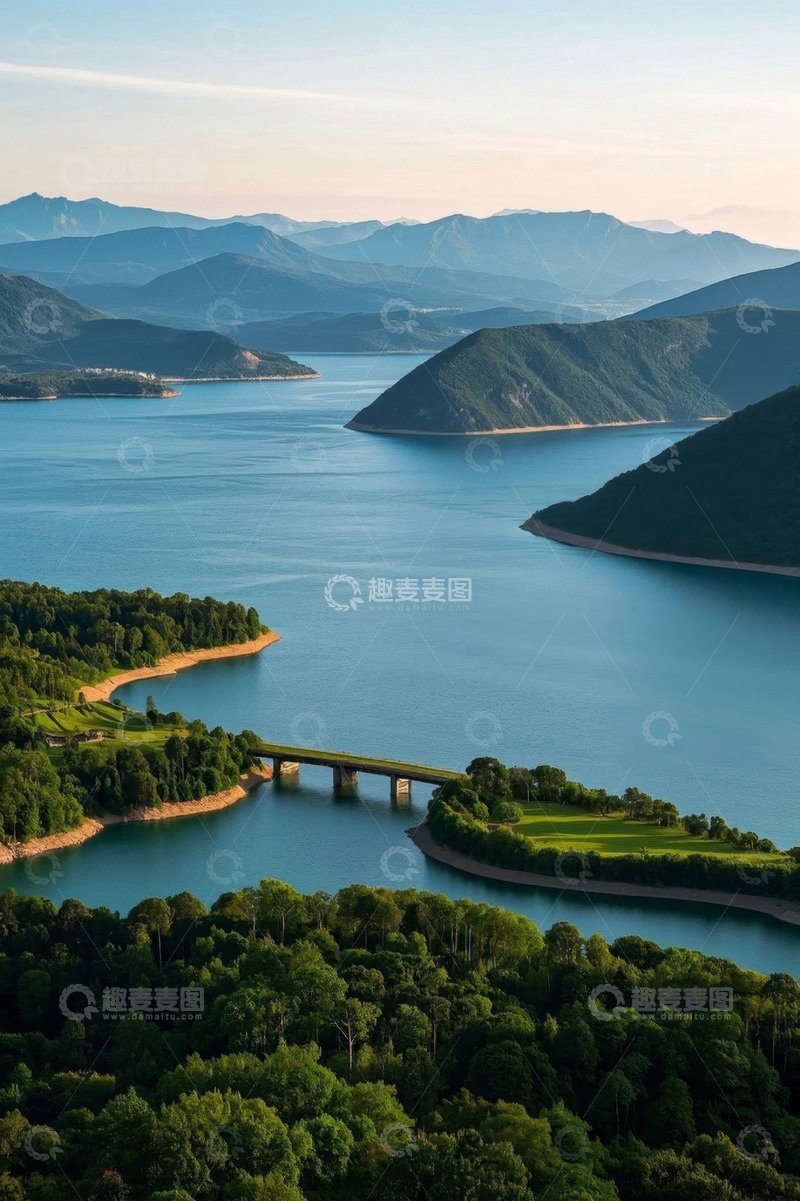 高清大图下载【趣麦麦图】山水湖泊间的桥梁景观
