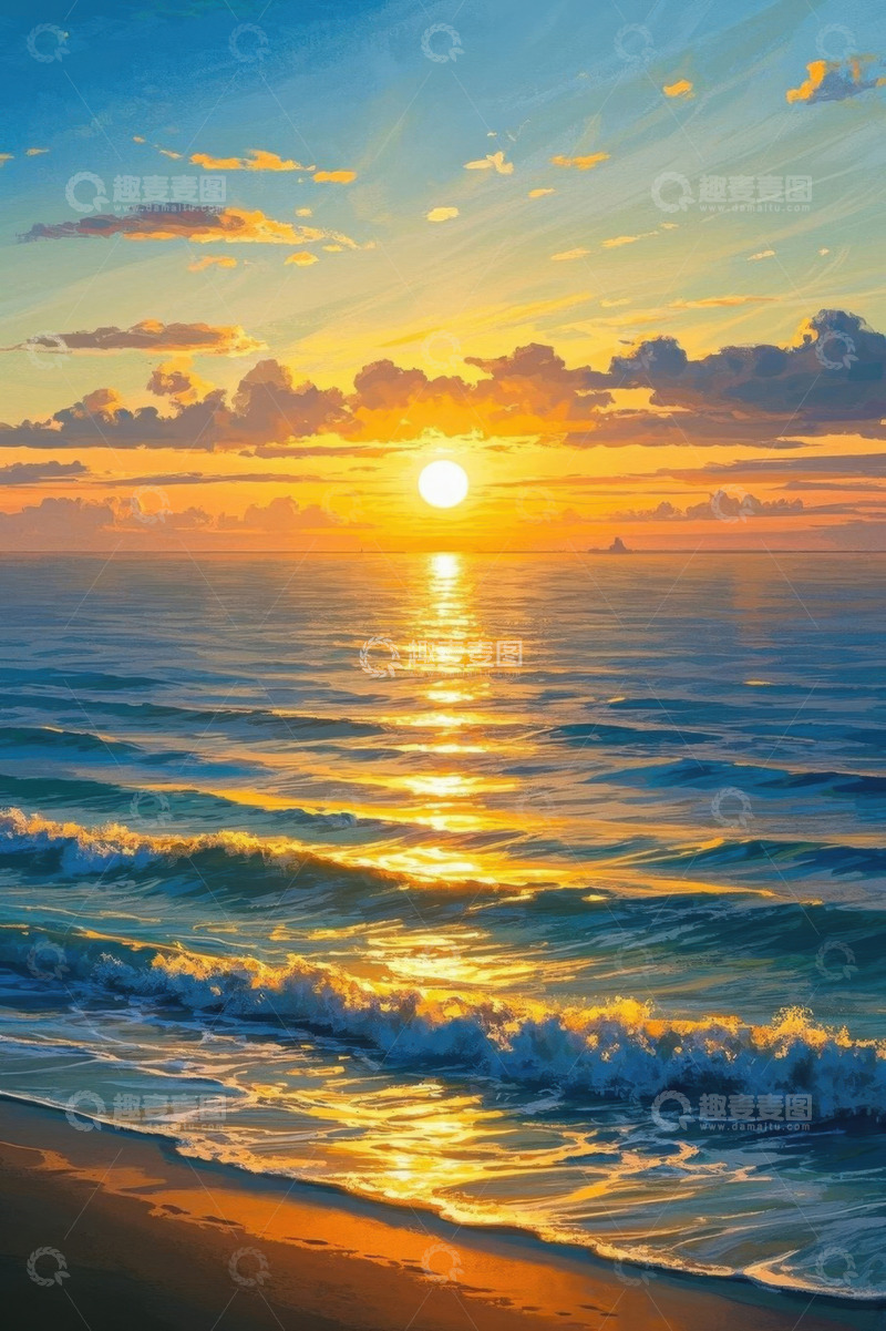 高清大图下载【趣麦麦图】海滩日落海洋风景