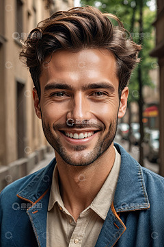 街头微笑男士人像素材