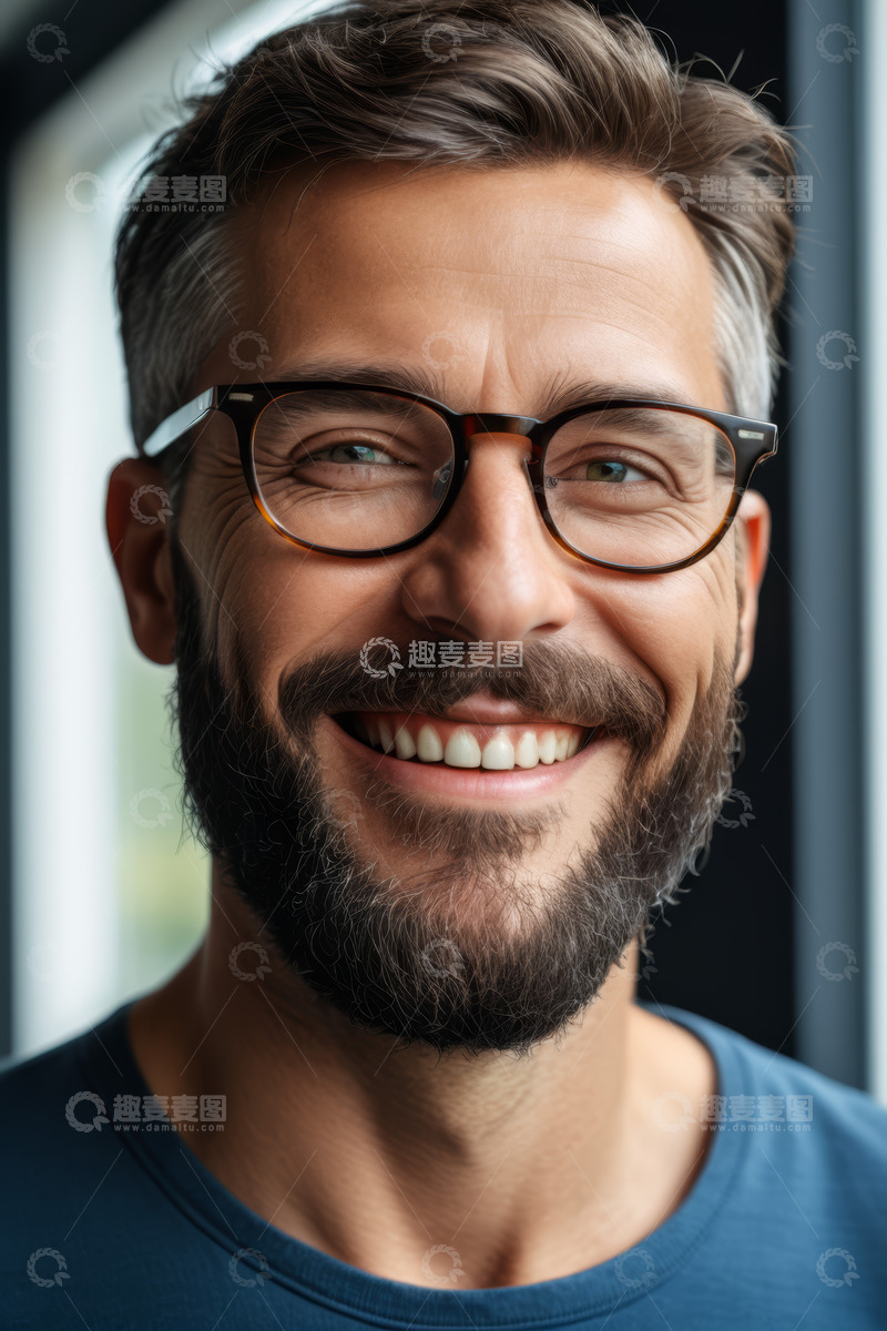 高清大图下载【趣麦麦图】戴眼镜微笑男子特写