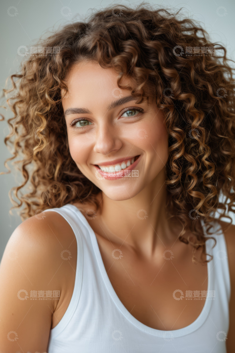 高清大图下载【趣麦麦图】微笑卷发女性半身肖像