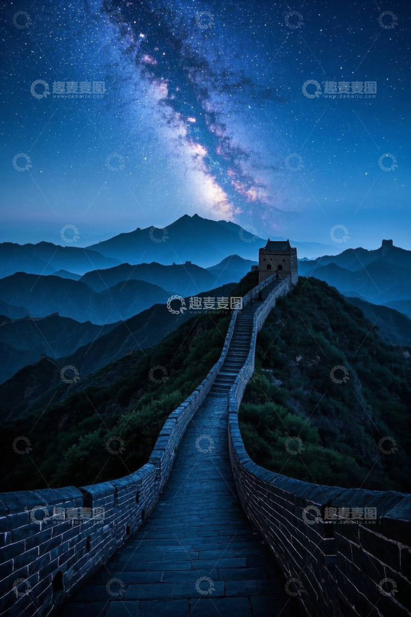 高清大图下载【趣麦麦图】星空下的长城全景