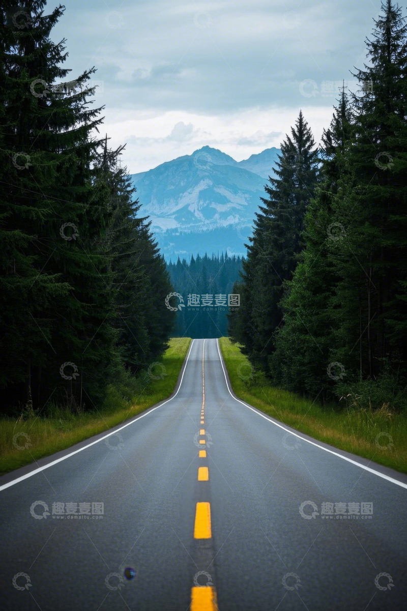 高清大图下载【趣麦麦图】林间公路通向远方山脉