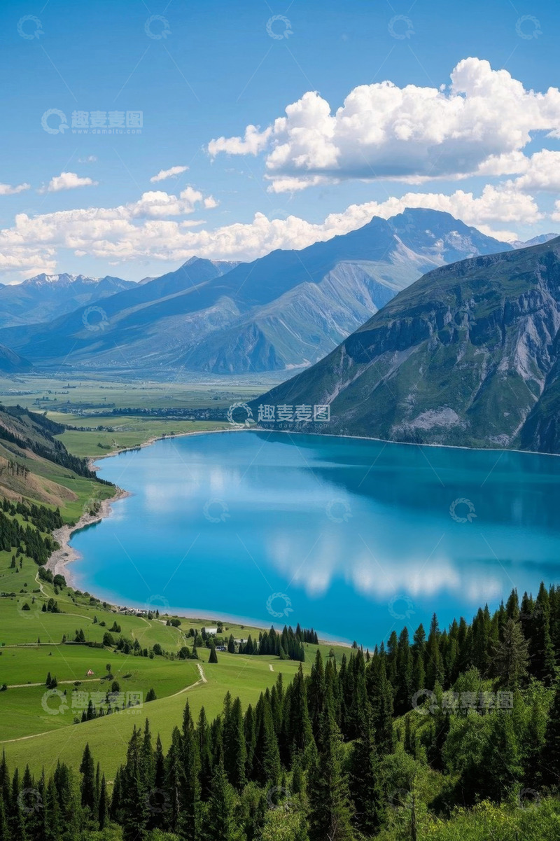 高清大图下载【趣麦麦图】高山湖泊自然风光全景