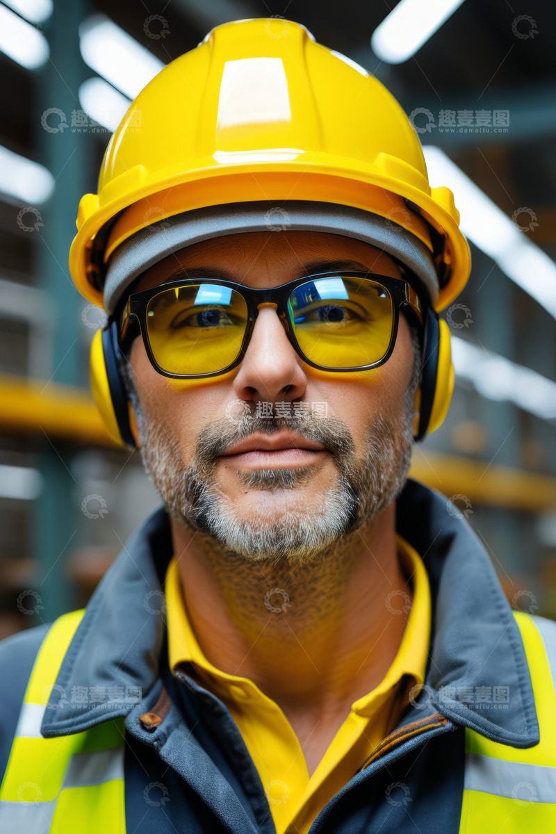高清大图下载【趣麦麦图】工厂工人头戴安全帽特写