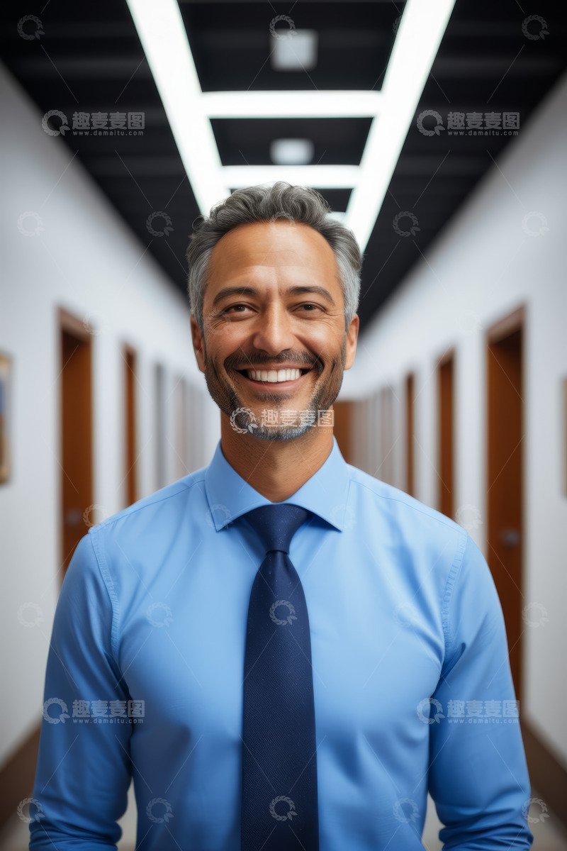 高清大图下载【趣麦麦图】走廊中微笑的商务男士