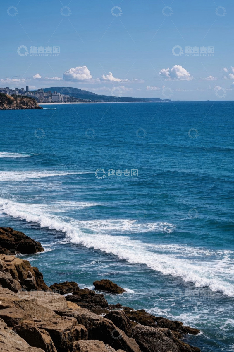 高清大图下载【趣麦麦图】海边岩石与蓝色海洋风景