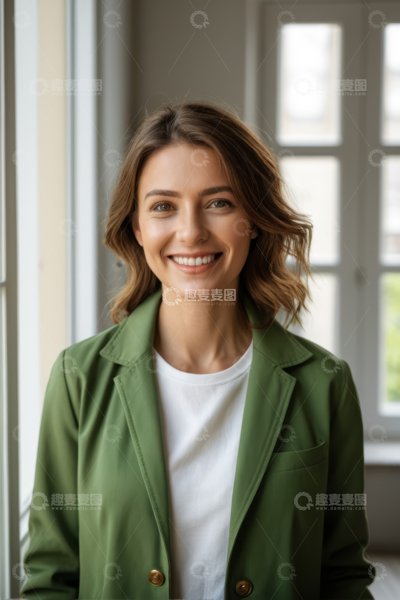 高清大图下载【趣麦麦图】微笑年轻女子室内肖像