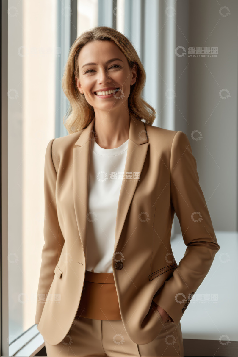 高清大图下载【趣麦麦图】微笑女商人办公室肖像