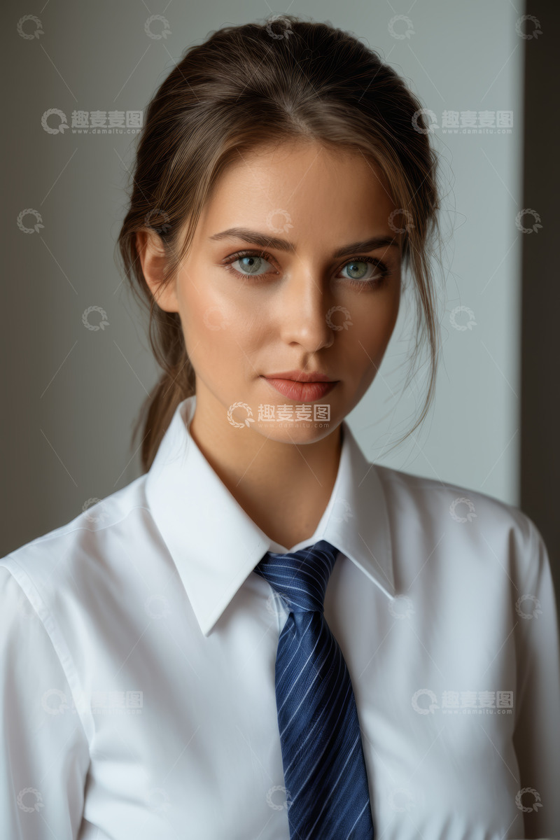 高清大图下载【趣麦麦图】穿白衬衫打领带的职业女性