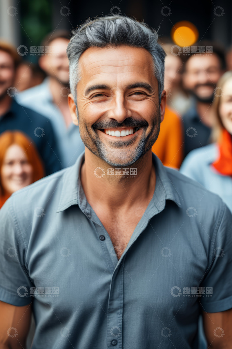 高清大图下载【趣麦麦图】微笑男人与人群合影