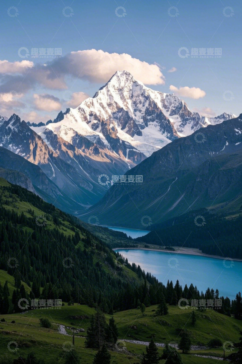 高清大图下载【趣麦麦图】雪山湖泊自然风光全景